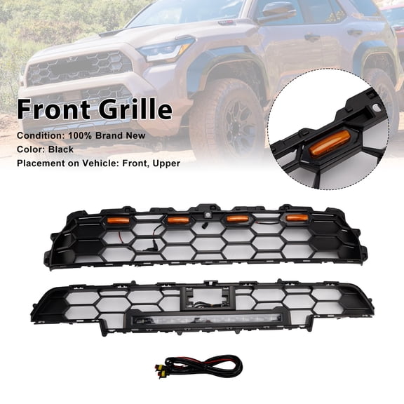 Front Bumper Grill Grille Fit For Toyota 4Runner TRD PRO 2024+ W/Light Bar Black