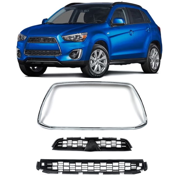 Front Bumper Grille Grill w/ Chrome Molding Surround For 2013-2015 Mitsubishi Outlander Sport ASX RVR