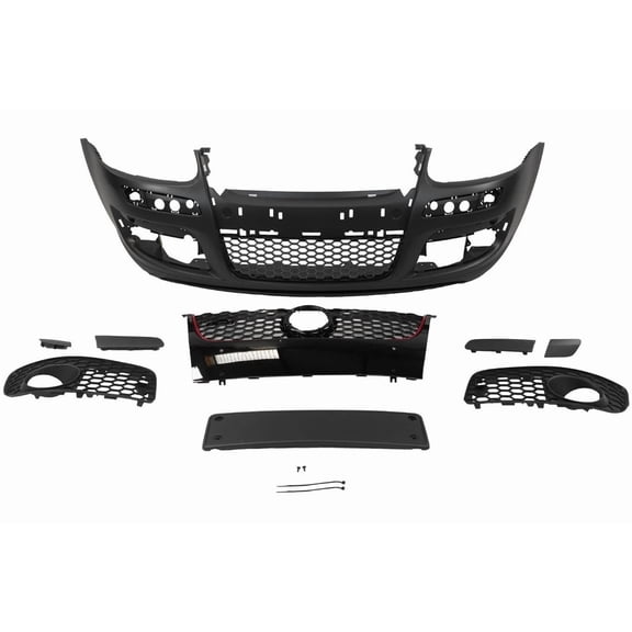 Front Bumper Grille For 2006-2009 VW MK5 Golf Jetta Rabbit GTI Style w/ Red line Complete Upper Grill Cover, ABS Material
