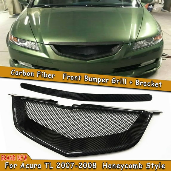 Front Bumper Grille Grill For Acura TL 2007-2008 Black Carbon Fiber