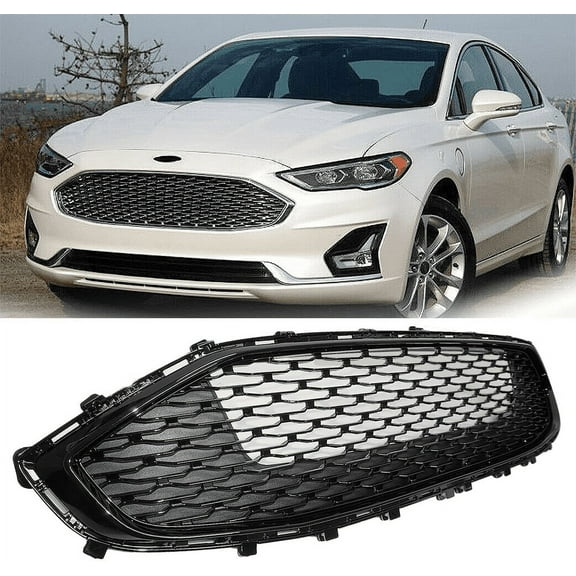Front Bumper Grille Replacement Glossy Black Mesh Fit for 2019 2020 Ford Fusion