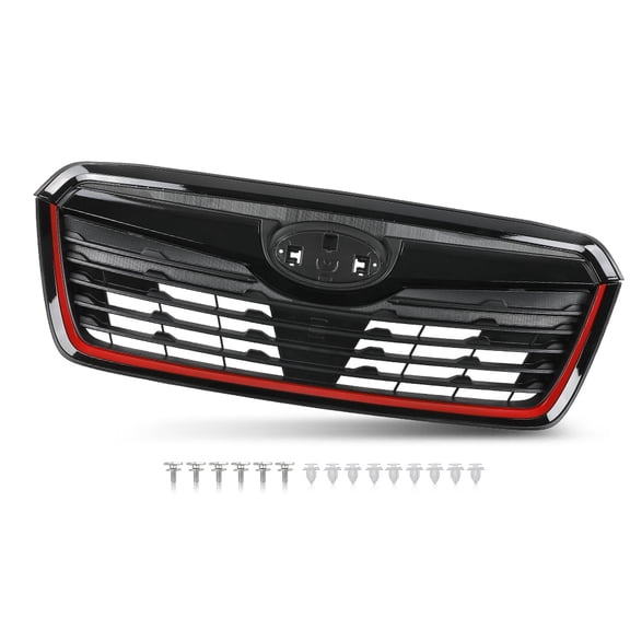 Front Bumper Grille Upper Grill Fit for 2019-2021 Subaru Forester Black w/ Red Line