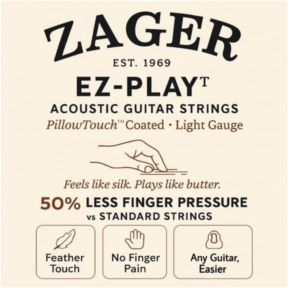 Zager Easy Play Acoustic Guitar Strings – Fits Martin, Taylor, Yamaha, Gibson Guitars – Easy on Fingers, Anti-Rust, Warm Rich Tone