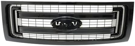 For 2009-2014 Ford F-150 Glossy Black Mesh Front Bumper Hood Upper Grille
