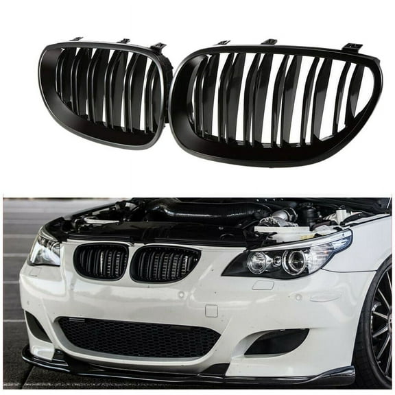 Front Bumper Hood Kidney Grill Replacement Dual Slat Sport Grilles for 5 Series E60 E61 2003-2009(Matte Black)