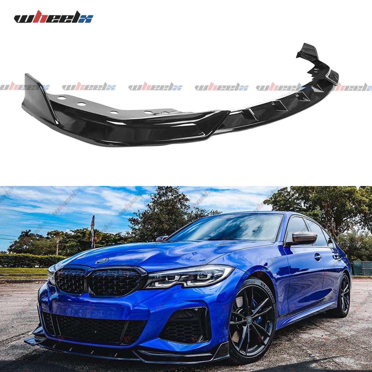 WheelX Car Front Bumper Lip Compatible with 2019-2024 BMW 3 Series G20 G28, Air Dam Fit for 330e 330i 340i M340i M-Sport Lower Chin Splitter 4 Door Sedan Protection Body Kit, Glossy Black