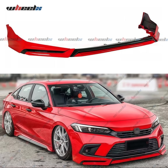 Front Bumper Lip Compatible with 2022-2024 Honda Civic, Air Dam Lower Chin Bumper Splitter Protection Body Kit Fits for 4-Door Sedan & Hatchback 2022 2023 2024 (Rallye Red R513)