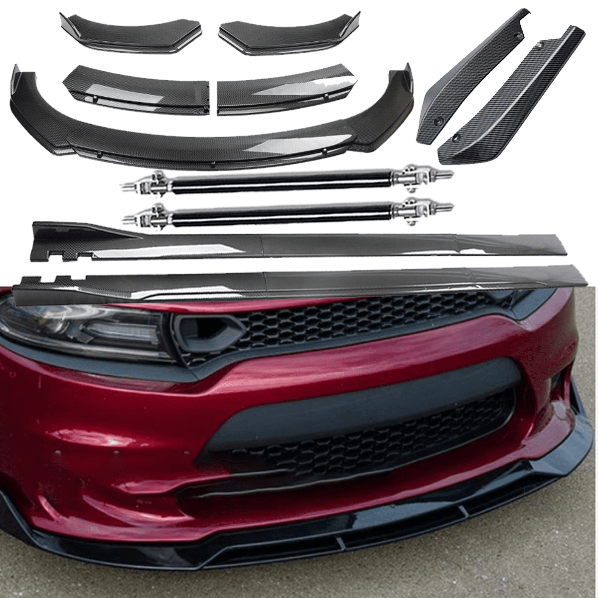 FOR DODGE CHALLENGER Charger Front Bumper Spoiler Body Kit/ Side Skirt