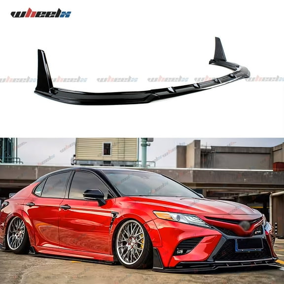 Front Bumper Lip Splitter Compatible with 2018-2020 Toyota Camry SE XSE TRD Hybrid, Air Dam Yofer Style V2 Winglet Lower Chin Spoiler Fit for 4 Door, Protection Body Kit (Gloss Black)