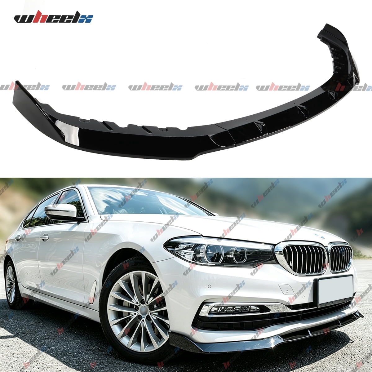 Front Bumper Lip Splitter Spoiler Compatible with BMW 5 Series G30 G31 G38 (Base Model Only) 2017 2018 2019 2020 530i/ 530e/ 540i, 3pcs Kit Accessories Air Chin Body Protector (Glossy Black)