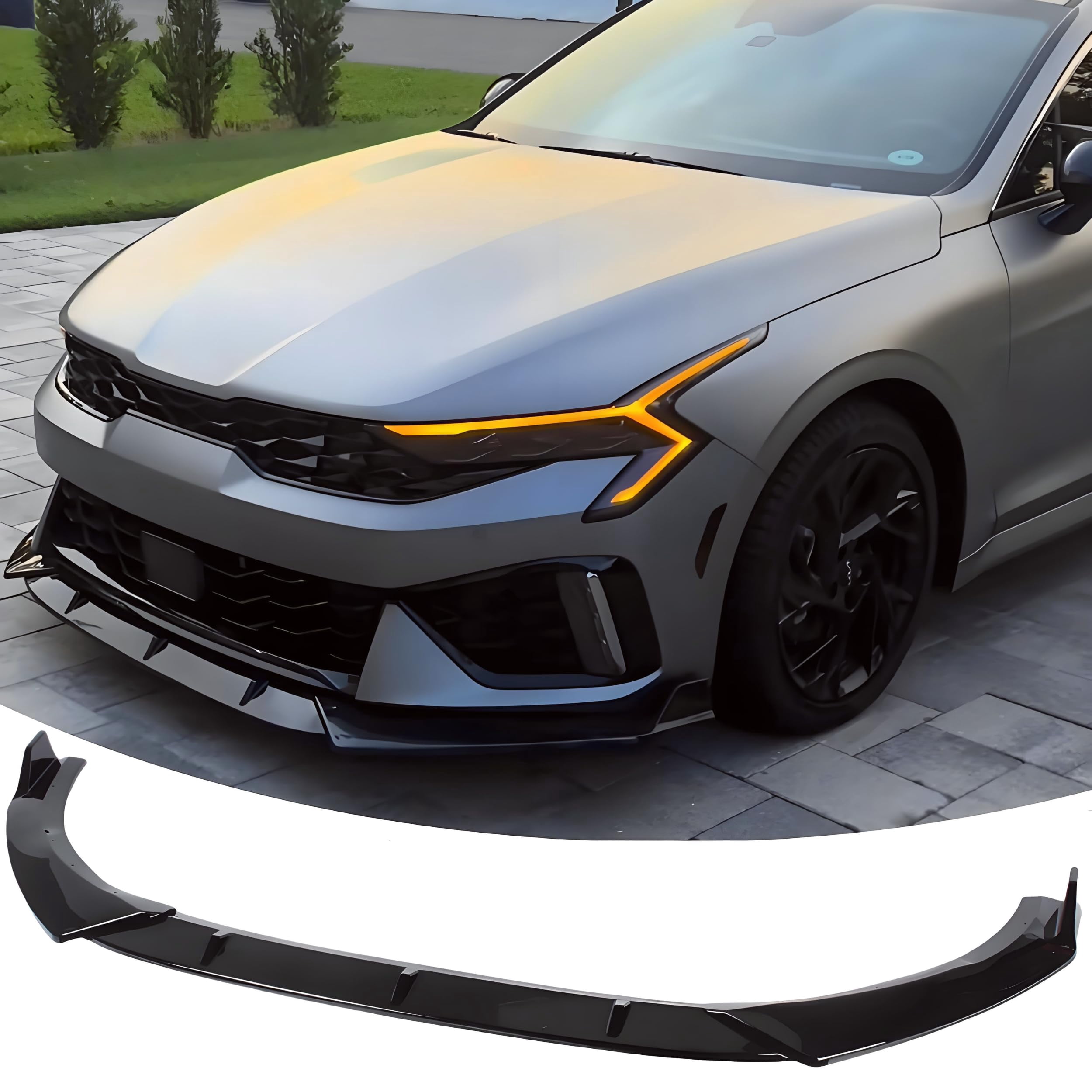 Front Bumper Lip Splitter Spoiler Compatible with KIA K5 EX/LX/LXS/GT 2021-2026 & Kia K5 GT/GT-Line 2025 2026, 3pcs Air Dam Chin Body Kit Underbody Lip Accessories (Gloss Black)