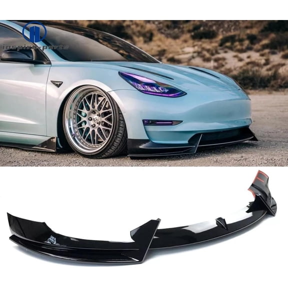 Front Bumper Lip Spoiler Splitter Glossy Black ABS For 2017-2023 Tesla Model 3