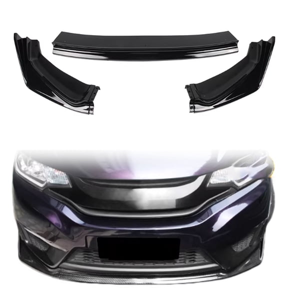Front Bumper Lip Spoiler, Sport Style Front Splitter Lower Bumper Trim Front Spoiler Diffuser Accessories For Honda Fit -Bright black-2014-2017