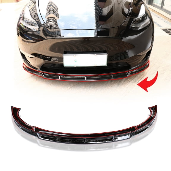 Front Bumper Lip Spoiler Wing For 2021 2022 2023 Tesla Model Y (Glossy Black)
