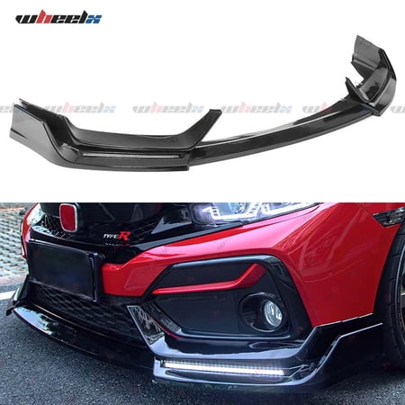 Front Bumper Lip W/Light Compatible with 2016-2021 Honda Civic Hatchback & Si, Air Dam Spoiler Splitter with LED Daytime Running Lights Fit for 2016 2017 2018 2019 2020 2021 (Glossy Black)