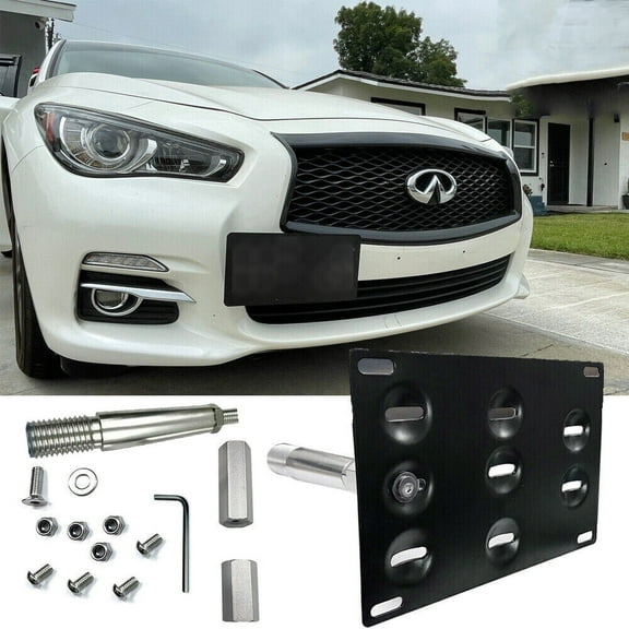 Front Bumper Tow Hook License Plate Mount Bracket Holder for Nissan Q50 Q60 370Z
