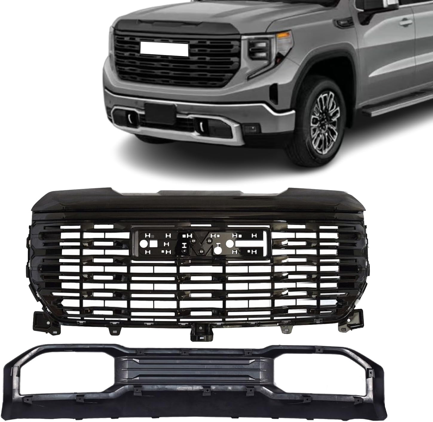 Front Bumper Upper Grille & Lower Open Skid Plate Valance Compatible ...