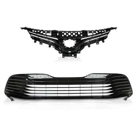 Front Bumper Upper Lower Grille Black Trim Fit For 18-20 Toyota Camry LE XLE