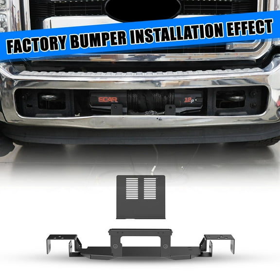 Front Bumper Winch Plate for 2011-2016 Ford F-250/F-350,w/Licence Plate Bracket,Heavy Duty Steel,Black Powder Coated