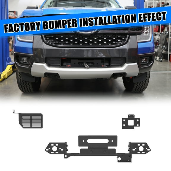 Front Bumper Winch Plate for 2024 2025 Ford Ranger,Heavy Duty Steel,Black Powder Coated