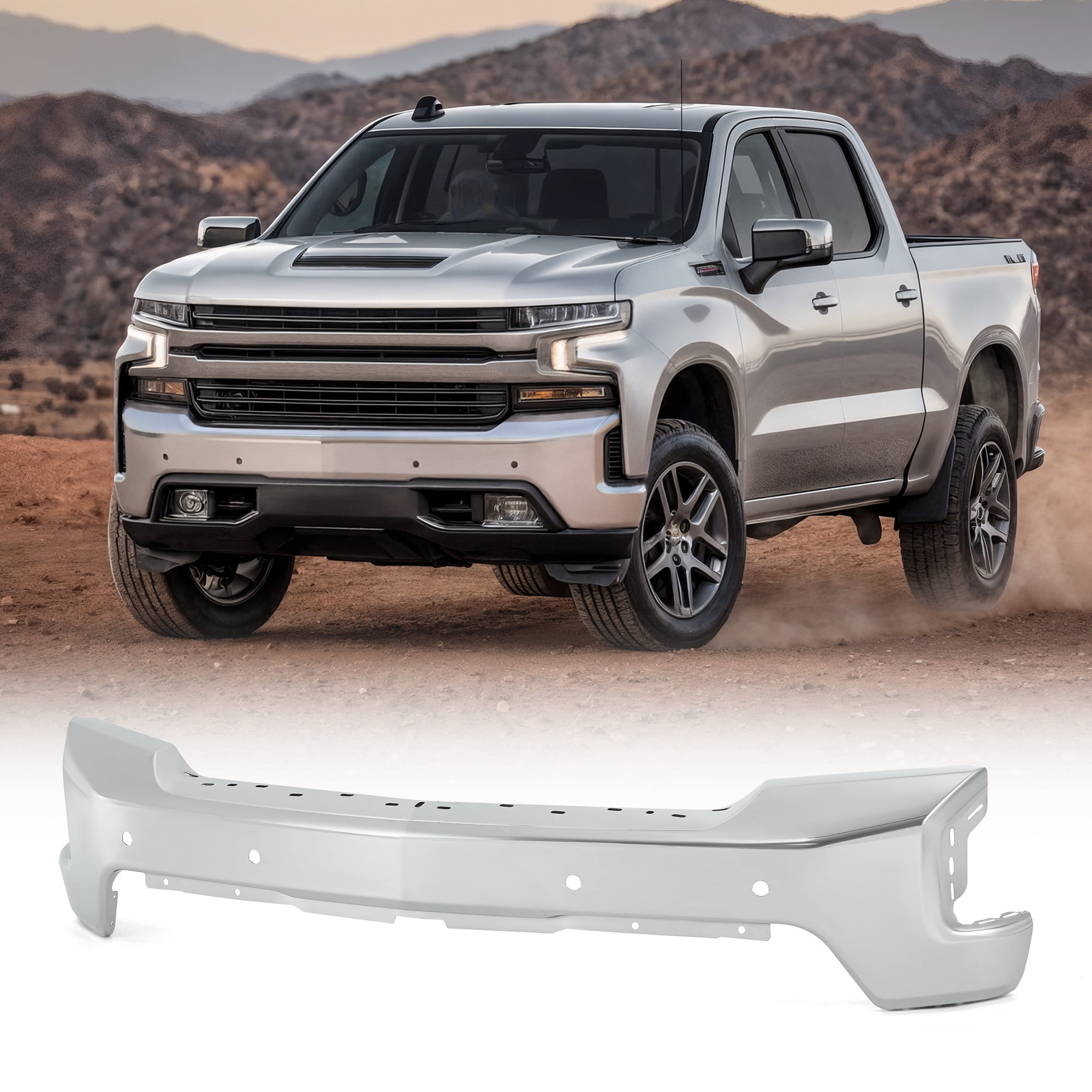 Front Bumper for 19-22 Chevy Silverado 1500 LT & LTZ Sensor Holes Chrome