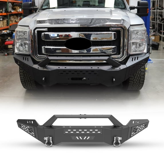 Front Bumper for 2011-2016 Ford F-250/F-350 with Side Wings(A) & Bull Bar,Heavy Duty Steel Front Bumper with 2 D-Rings