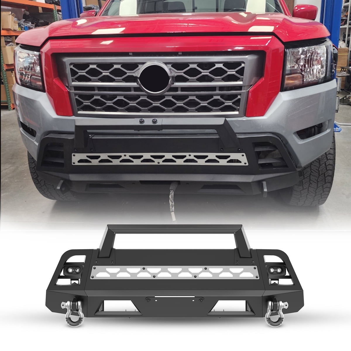 Front Bumper for 2022-2024 Nissan Frontier,with 2 D-Ring,Can Install Led Light Bar,DIY Colour Spraying Frame,with Side Wings & Bull Bar