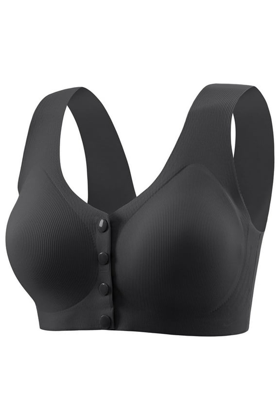 Front Button Closure Bras for Older Women Convenient Wireless Seamless Comfort Post Surgical Mastectomy Everyday Bra,Black,46 B