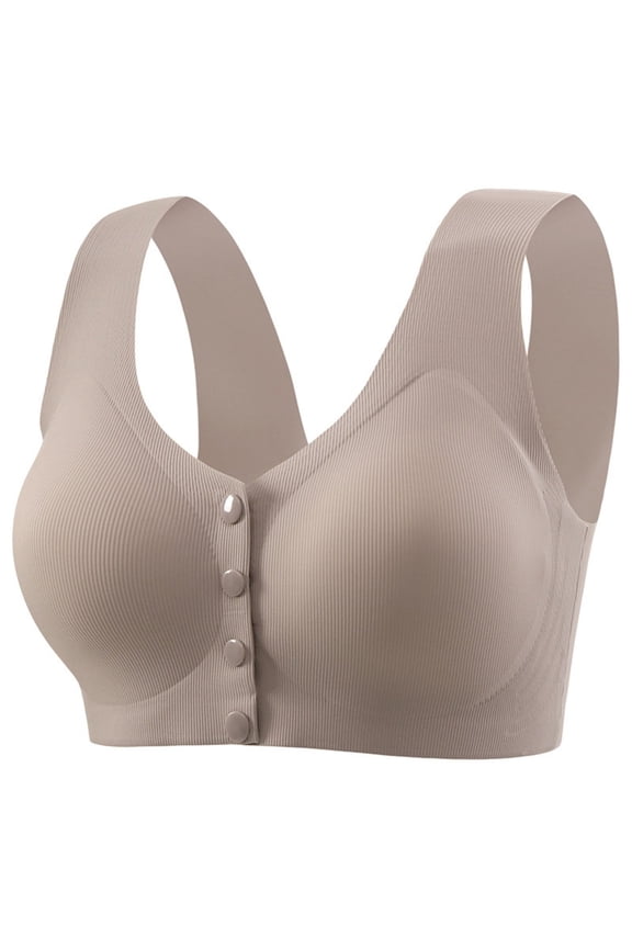 Front Button Closure Bras for Older Women Convenient Wireless Seamless Comfort Post Surgical Mastectomy Everyday Bra,Gray,42 C