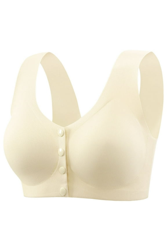 Front Button Closure Bras for Older Women Convenient Wireless Seamless Comfort Post Surgical Mastectomy Everyday Bra,White,46 C
