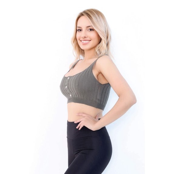 Front Button Rib Crop Tank Top