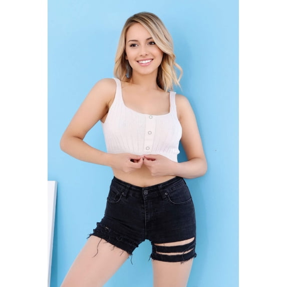 Front Button Rib Crop Tank Top