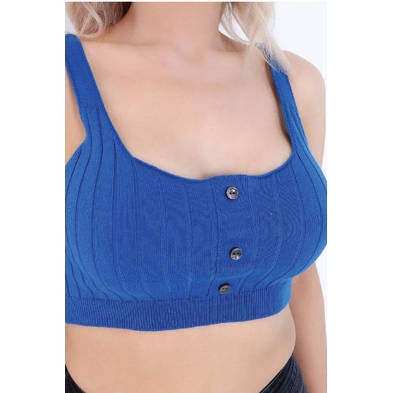 Front Button Rib Crop Tank Top