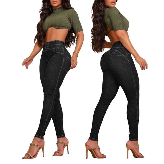 Front Button Zipper Fly High Waist Butt Lifting Skinny Denim Jeans Casual Pants