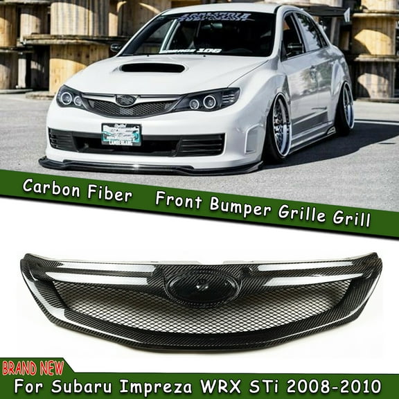 Front Car Bumper Grille Grill for 2008-2010 2009 Subaru Impreza WRX Carbon Fiber