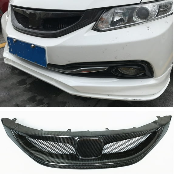 Front Car Bumper Grille Grill for 9th Honda Civic Sedan SI 2013-2015 2014 Carbon Fiber