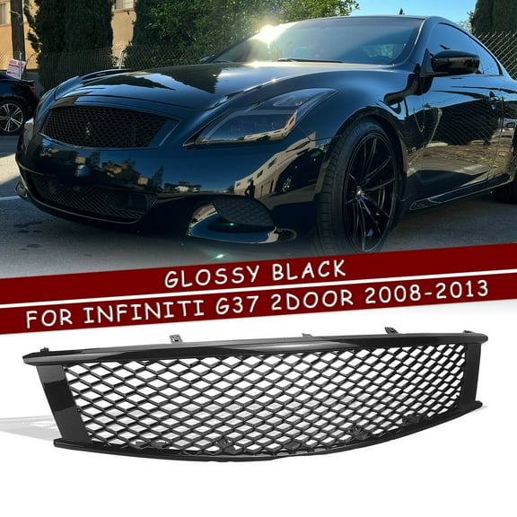 Front Car Bumper Grille Grill for Infiniti G37 2008-2013 2Door Gloss Black