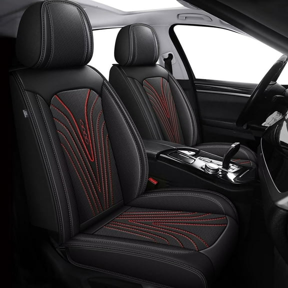 Front Car Seat Covers Fit for Honda Civic 2007-2015 and 2020-2024 2025 Seat Covers Faux Leather Breathable and Waterproof Automotive Seat Covers(2 PCS Front Seats,Black & Redline)