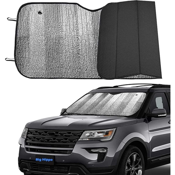 Front Car Sun Shade Windshield, Jumbo/Standard Sunshade Keeps Vehicle Cool UV Ray Sun Visor Protector Sunshades - Easy to Use Folding Sun Shade - Silver/Black Sides(Size: 55.16 X 27.5inch)