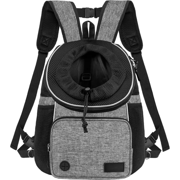 Front Carrier Backpack, Adjustable Pet Chest Ventilated Carrier for Hiking Camping Travel, Small Medium Puppy Large Carrying Bag, Max 10 lbs, Gray