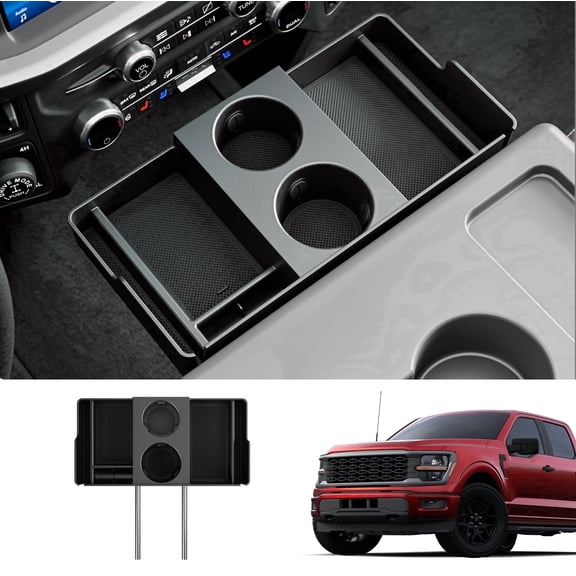 Bomely Front Center Seat Headrest Organizer Compatible with 2011-2026 Ford F150 F250 F350 F450 F550 F650 Cup Holder Coin Container Storage Box with Silicone Pads Accessories (Jump Seat Console Only)