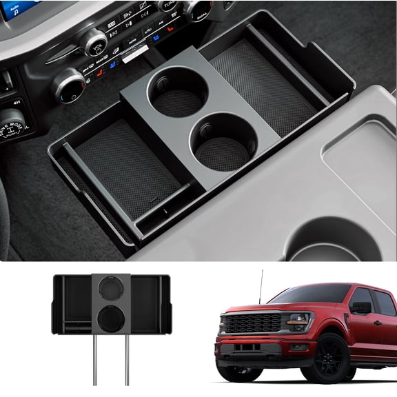 Bomely Front Center Seat Headrest Organizer Compatible with 2011-2026 Ford F150 F250 F350 F450 F550 F650 Cup Holder Coin Container Storage Box with Silicone Pads Accessories (Jump Seat Console Only)