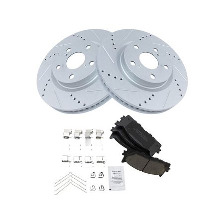 Front Ceramic Brake Pad and Cross Drilled and Slotted Rotor Kit - 5 Lug - Compatible with 2007 - 2017 Toyota Camry 2008 2009 2010 2011 2012 2013 2014 2015 2016