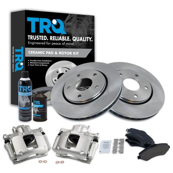 Front Ceramic Brake Pad, Rotor & Caliper Kit w/ Chemicals for Dodge BKA19804