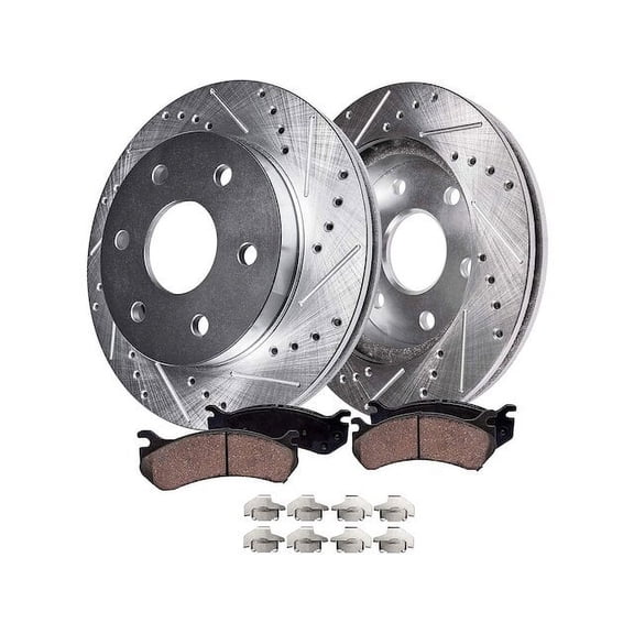 Front Ceramic Brake Pads and Cross Drilled and Slotted Rotor Kit - Compatible with 2010 - 2020 Ford F-150 2011 2012 2013 2014 2015 2016 2017 2018 2019