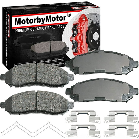 Front Ceramic Brake Pads w/Hardware Kits Fits for Nissan Frontier 2005-2007, Nissan Pathfinder 2005-2007, Nissan Xterra 2005-2015, Suzuki Equator 2009-2012 Low Dust Brake Pad(All Models)-4 Pack
