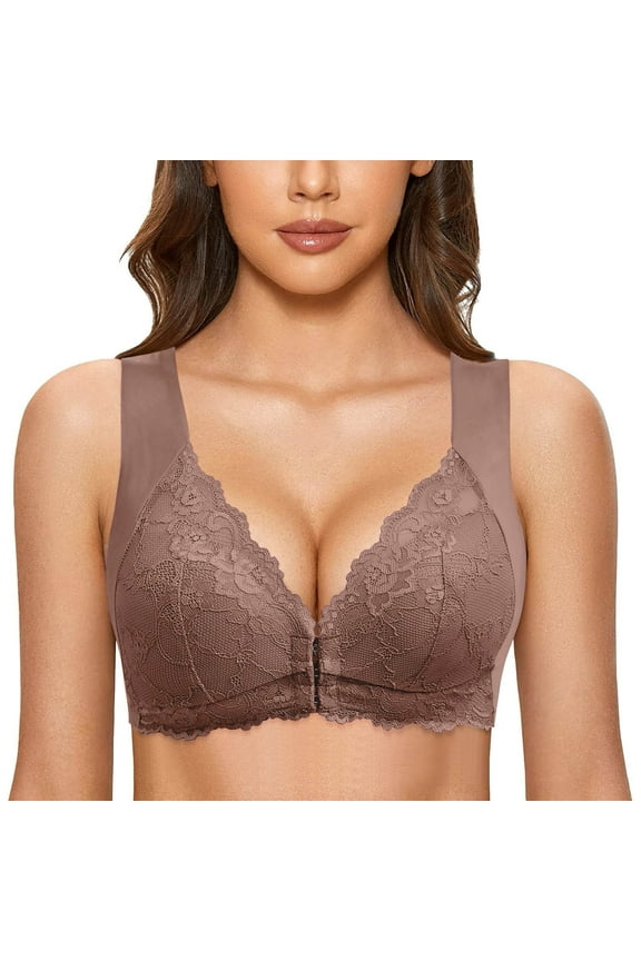 Front Close Bra for Women No Steel Ring French Design T Back Plus Seamless Unlined Support for Large Bust Comfortable Wireless Lingerie