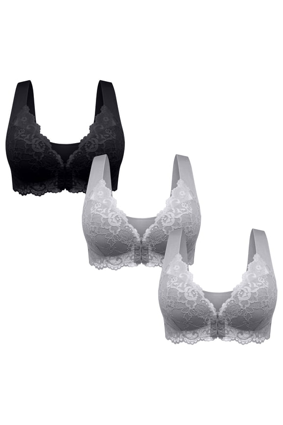 Front Close Sports Bra Wireless Post-Surgery Bra Active Yoga Sports Bras Floral Lace Nursing Sleep Bra Pack of 3