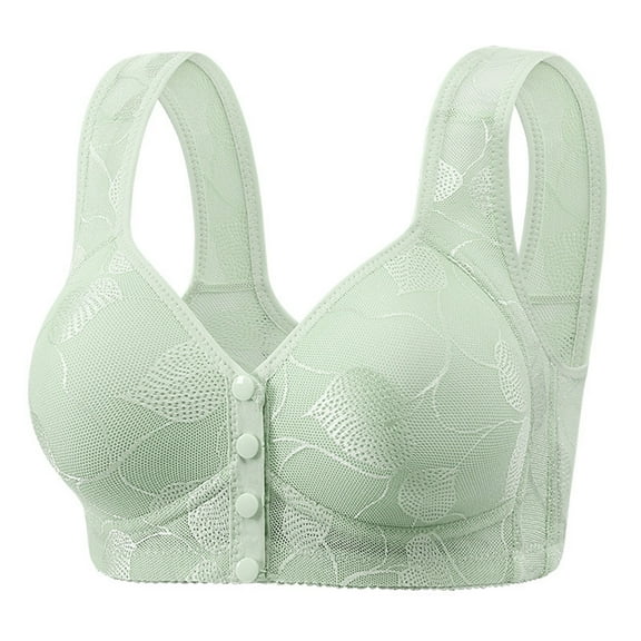 Front Closure Bra, Comdrip Women's Plus Size Front Button Bra Non Underwire Comfortable Wide Strap Lace Vest Supportive Bras for Flexible High Bras for Women No Underwire Green B