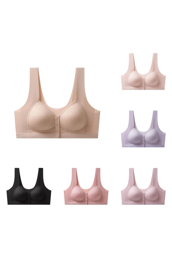 Front Closure Bra Full Coverage Seamless Wireless Comfort Supportive Everyday T Shirt Soft Padded Underwire, M, Khaki